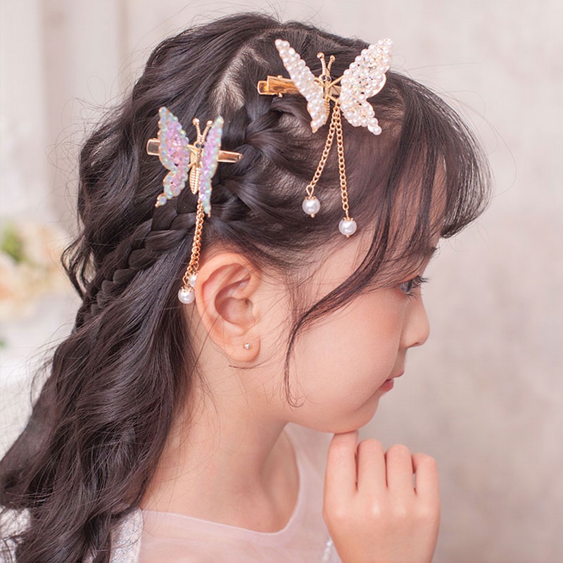 Klip Rambut Hias Kupu Bergerak Jepit Rambut Logam hair clip Sayap Ayun top clip lovely Aksesoris Rambut Wanita A Mutiara Rumbai butterfly hair clip