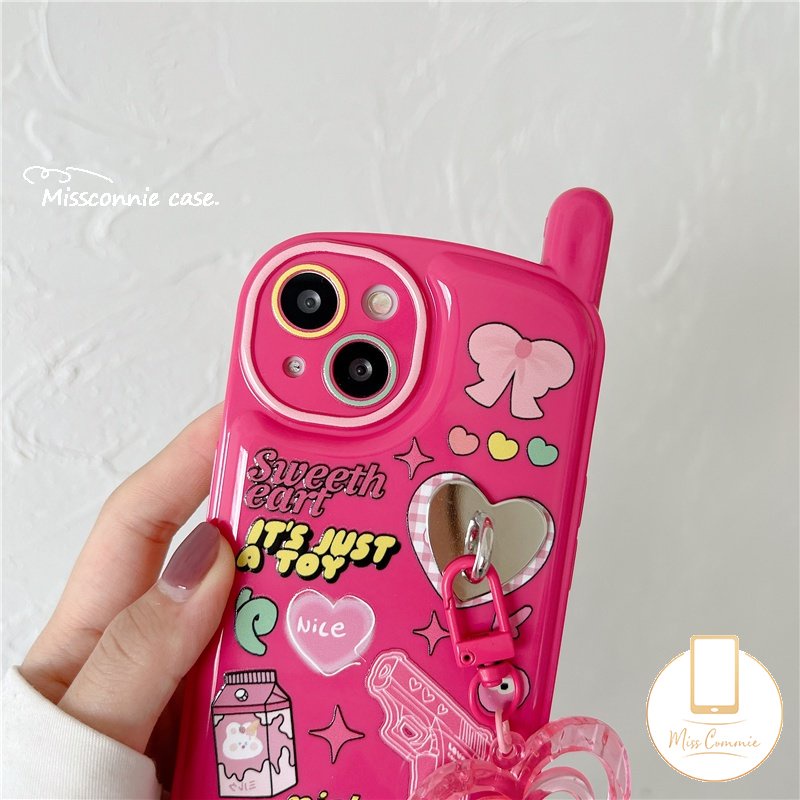 IPHONE Graffiti Cute Rabbit Ikatan Simpul Case Kompatibel Untuk Iphone7 8 Plus XR X11 14 13 12 Pro MAX XS MAX SE 2020 Retro Personal Bentuk Ponsel Seluler Soft Cover Dengan Liontin Cinta Cinta Hati