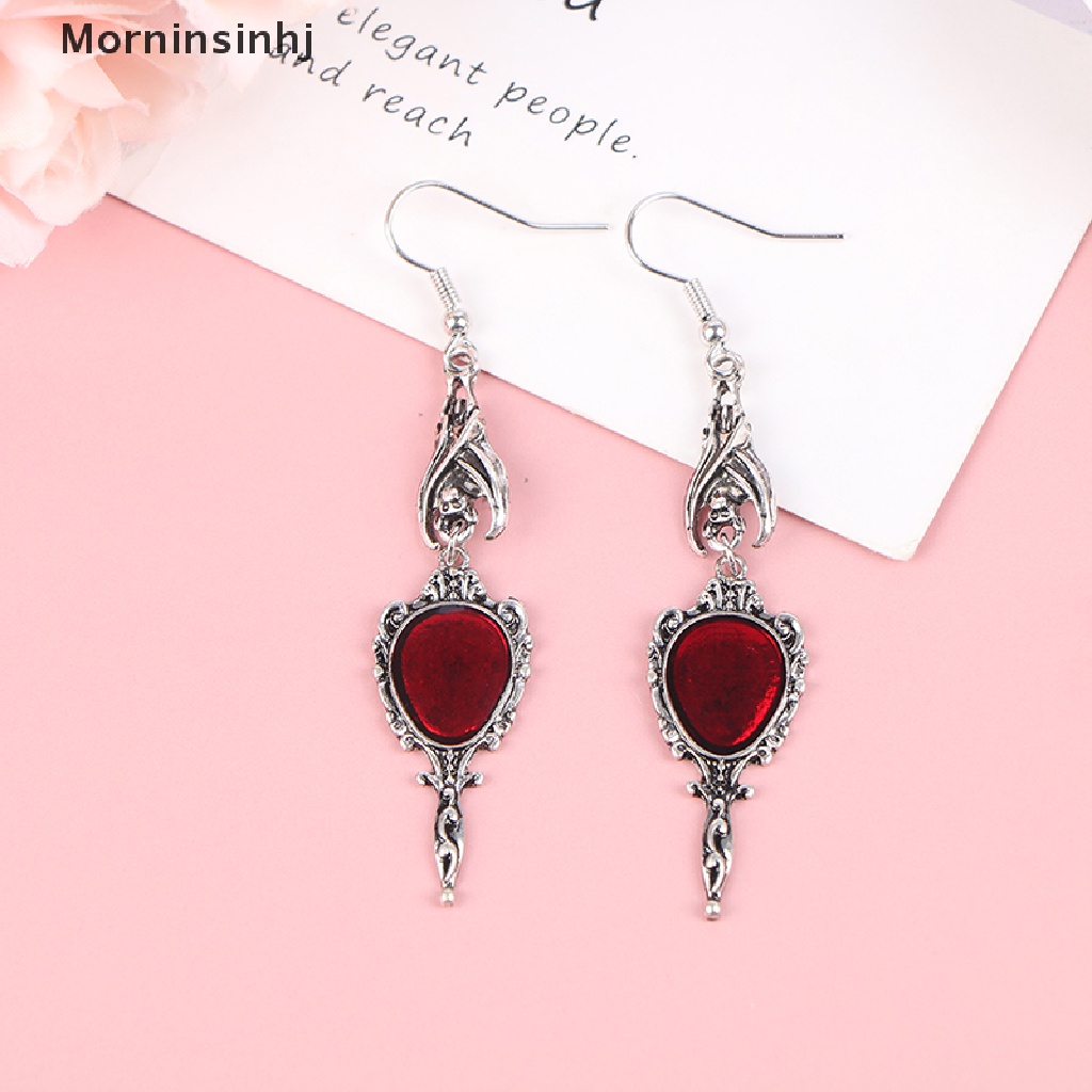 Mornin Vintage Vampir Kelelawar Magic Mirror Drop Anting Gothic Punk Menjuntai Perhiasan Hadiah id