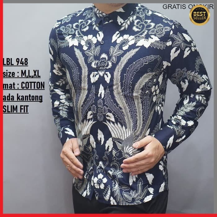 KEMEJA PRIA BATIK LENGAN PANJANG HEM BAHAN KATUN HALUS 40S  LBL 948 BAJU MEWAH MODERN BY  JAKARTA