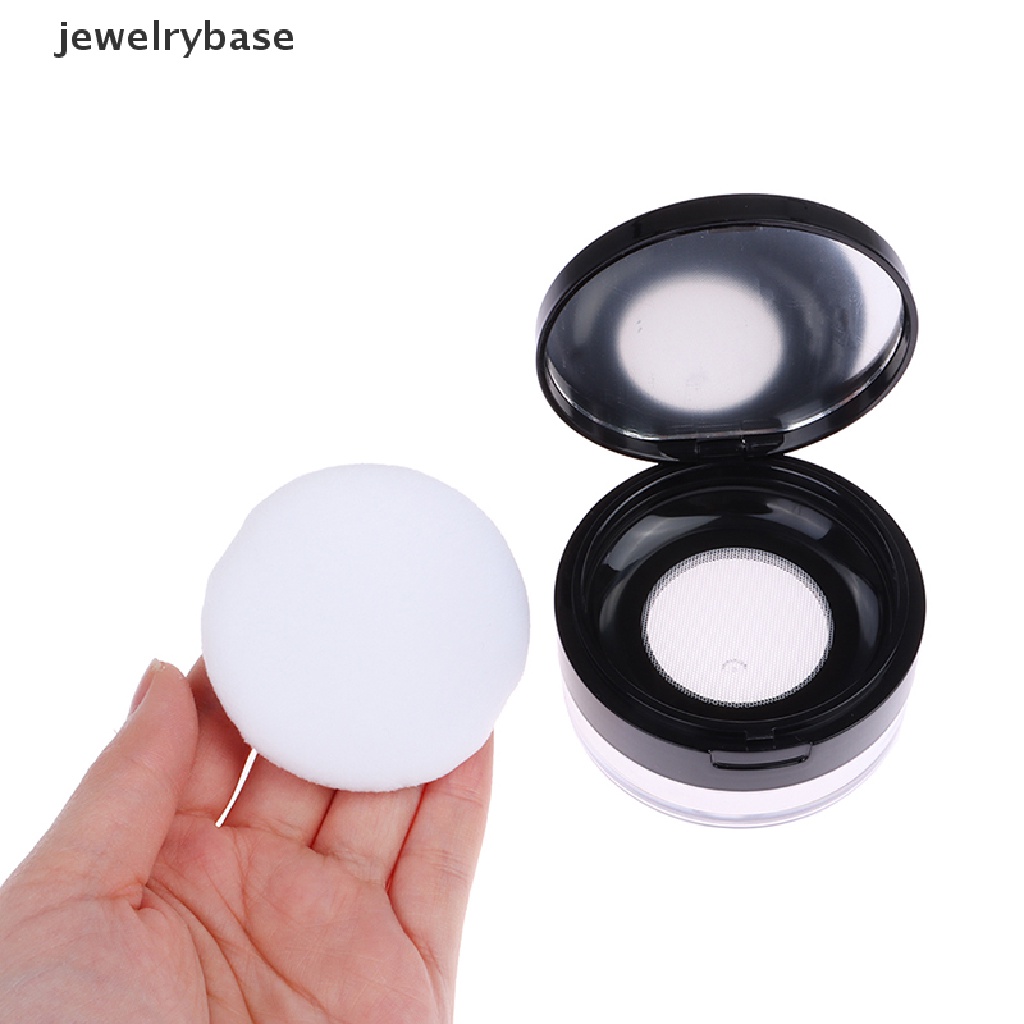 [jewelrybase] Kotak Puff Plastik Portabel Kosong Longgar Powdering Pot Dengan Cermin Saringan Dengan Sendok Butik