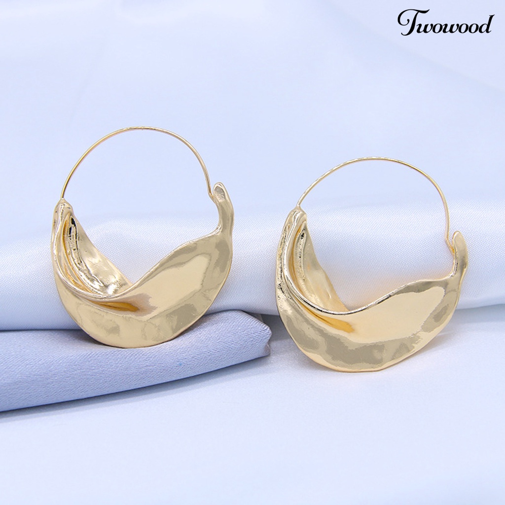 Twowood 1pasang Anting Hoop Tidak Teratur Vintage Berlebihan Bright Luster Lipit Hias Hadiah Wanita Keranjang Bunga Menjuntai Anting Perhiasan Untuk Perjamuan