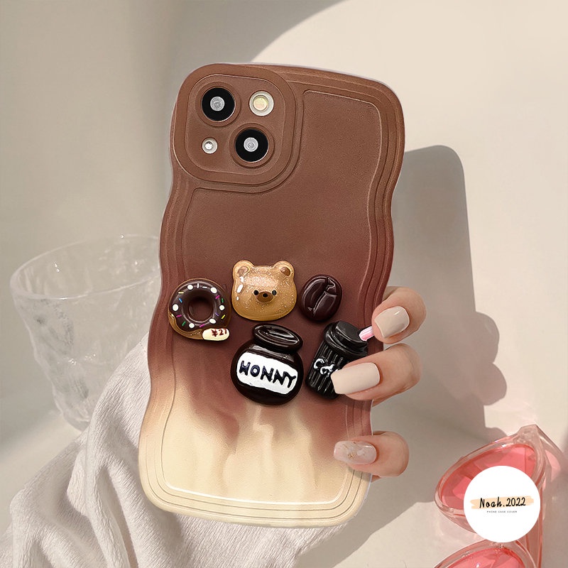 Case Warna Gradasi Realme C25s C25 C20 C35 C17 C33 C11 C30 C3 C25Y C21Y C12 C15 C20A 10 8 9Pro+9 9i 5i 8i 7i 7 5 6i 5s 8Pro Mainan 3D Lucu Beruang Kopi Donat Wavy Edge Soft Sarung