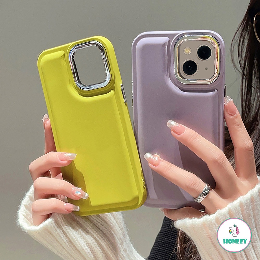 IPHONE Ins Simple Metal Lensa Shockproof Case Untuk Iphone14 12Pro 13 12 11 Pro Max Warna Solid Matte Lembut Air Cushion Back Cover