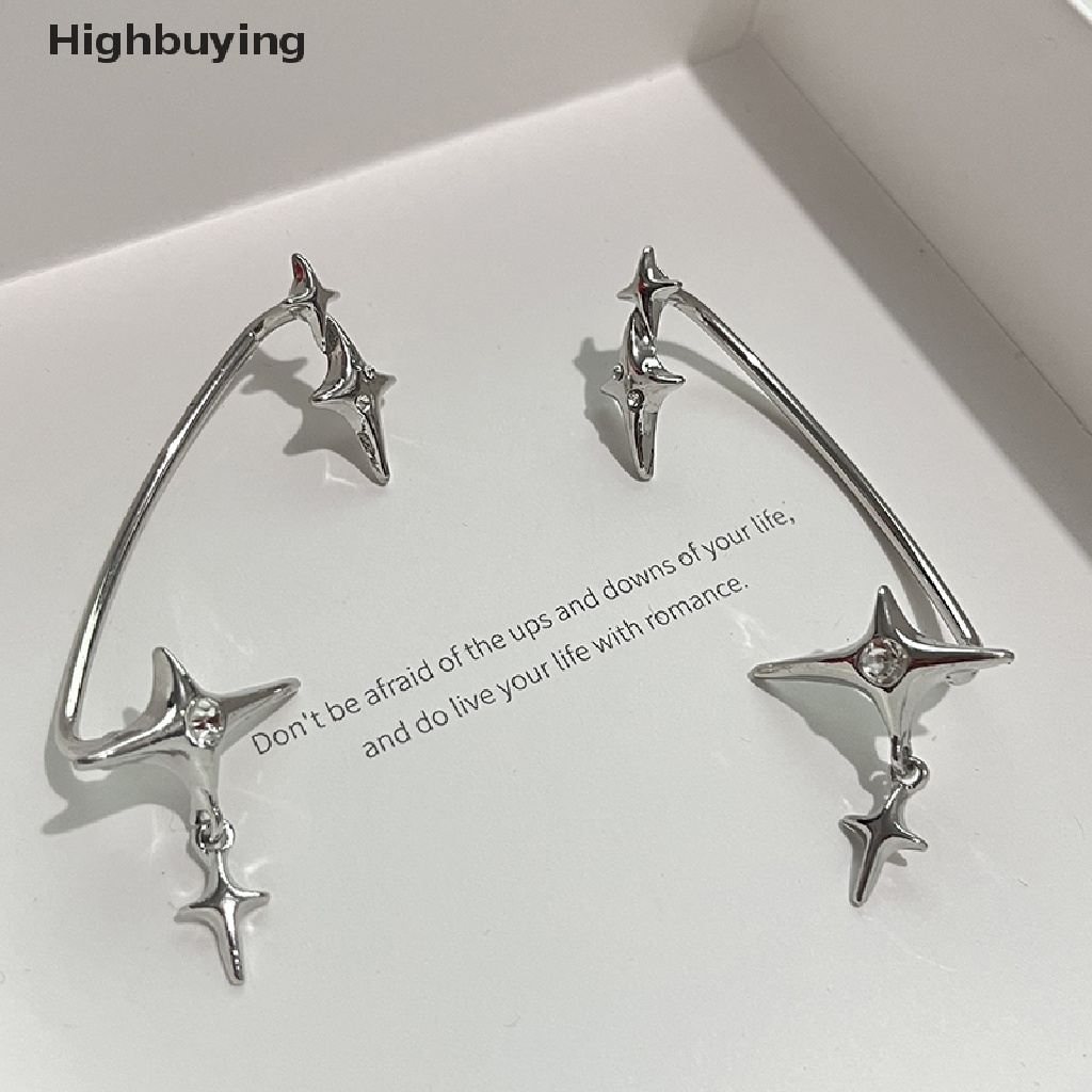 Hbid 1pasang Fashion Warna Perak Bintang Klip Telinga Manset Anting Untuk Wanita Zirkon Ada Trendi Klip Telinga Gothic Tidak Teratur Earcuff Earring Perhiasan Glory