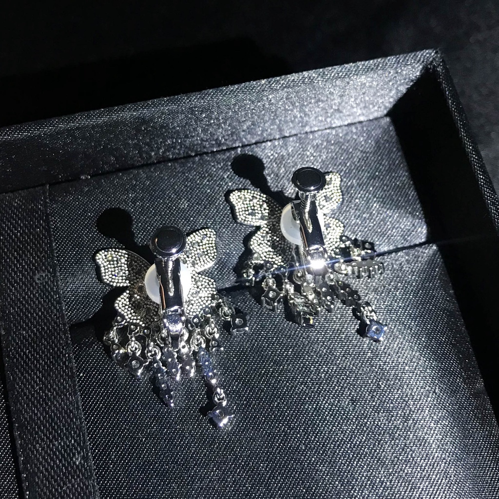 Goldkingdom Fashion Perhiasan Aksesoris Ready Stock Zirkonium Penuh Kupu-Kupu Anting Rumbai Perempuan Perak Jarum Stud Kartun Manis Peri Telinga Tindik Telinga Klip