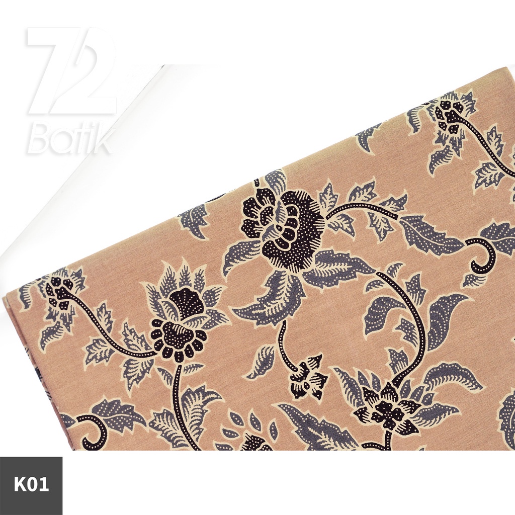 KAIN BATIK PREMIUM Katun Motif Kembang Tulip Warna Cream 723302 Cap 72 Jarik Jarit Samping Kebat Panjang Batik Katun Modern Premium Bahan Seragam Batik Pernikahan Kantor Keluarga Murah Kamen Jadi Batik Bali Lembaran