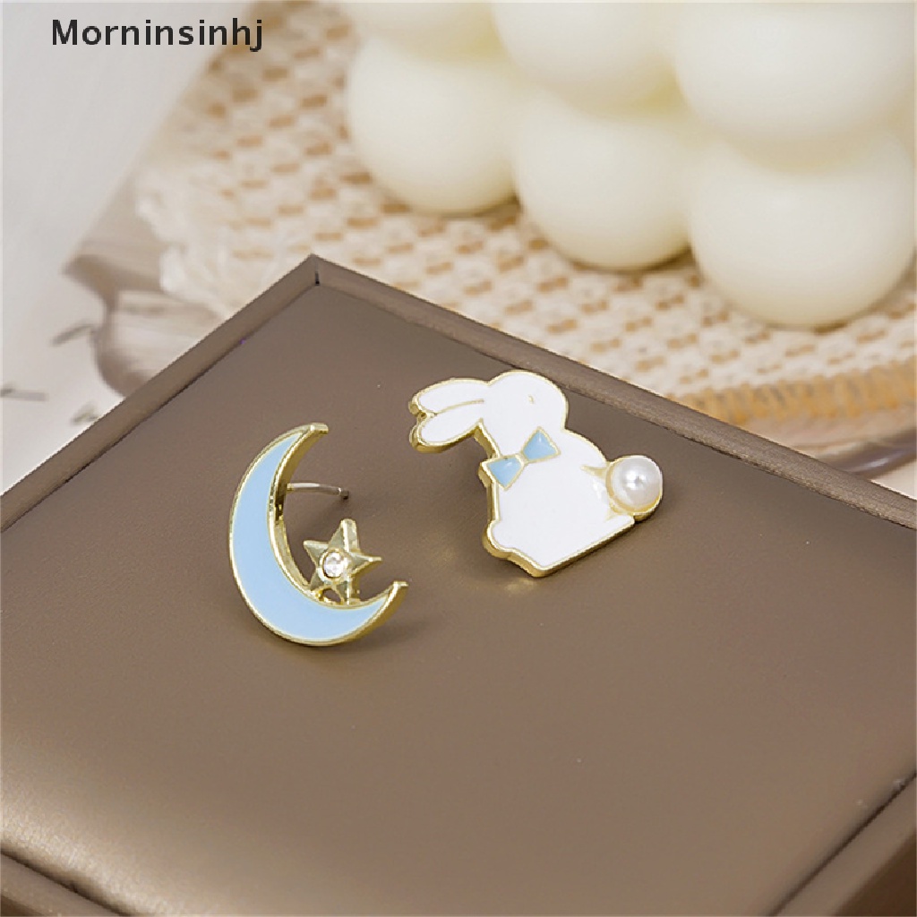 Mornin Lucu Fashion Asimetris Kelinci Bulan Bintang Stud Anting Wanita Eardrop Pesta Perhiasan id