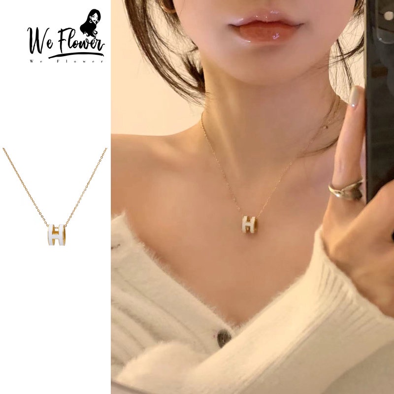 Kami Bunga Trendi Hitam Putih Huruf H Liontin Kalung Untuk Wanita Gadis Fancy Emas Link Rantai Choker Necklaces Fashion Perhiasan Aksesoris