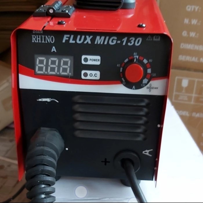 Rhino mesin las mig flux mig 130 tanpa gas mesin las co2 mt