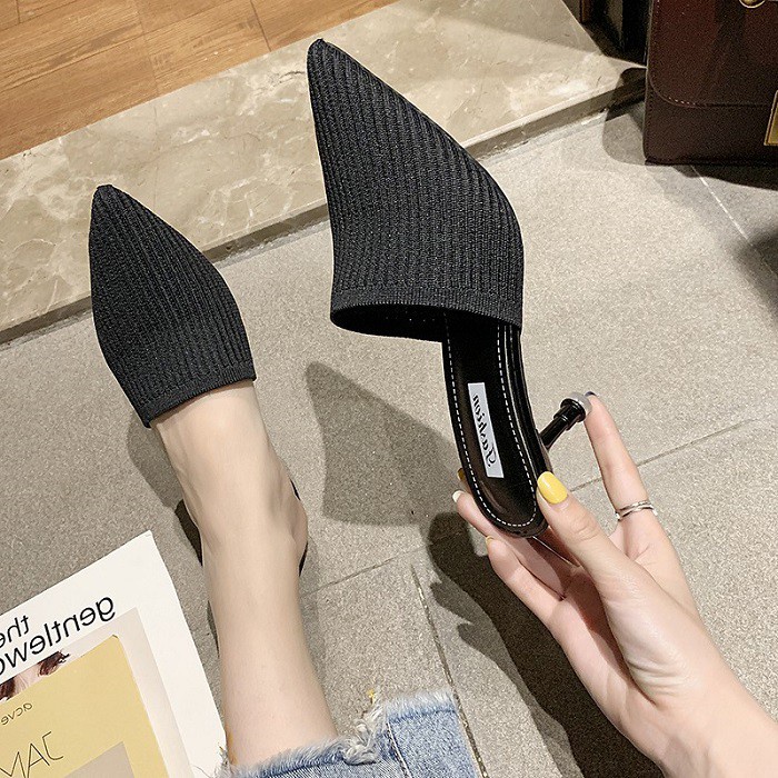 BAYAR DITEMPAT!! 0067 Sepatu Tumit Tinggi Rajutan Tebal