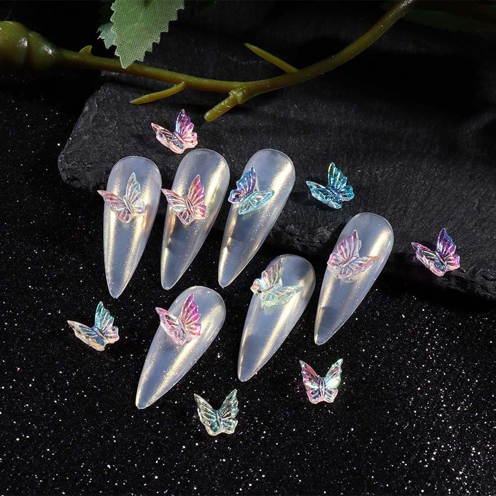 AUGUSTINA Agustina Dekorasi Kuku Kupu-Kupu Fashion Ins Gaya Resin Manikur Aksesoris Hiasan Kuku Aurora Butterfly Nail Jewelry