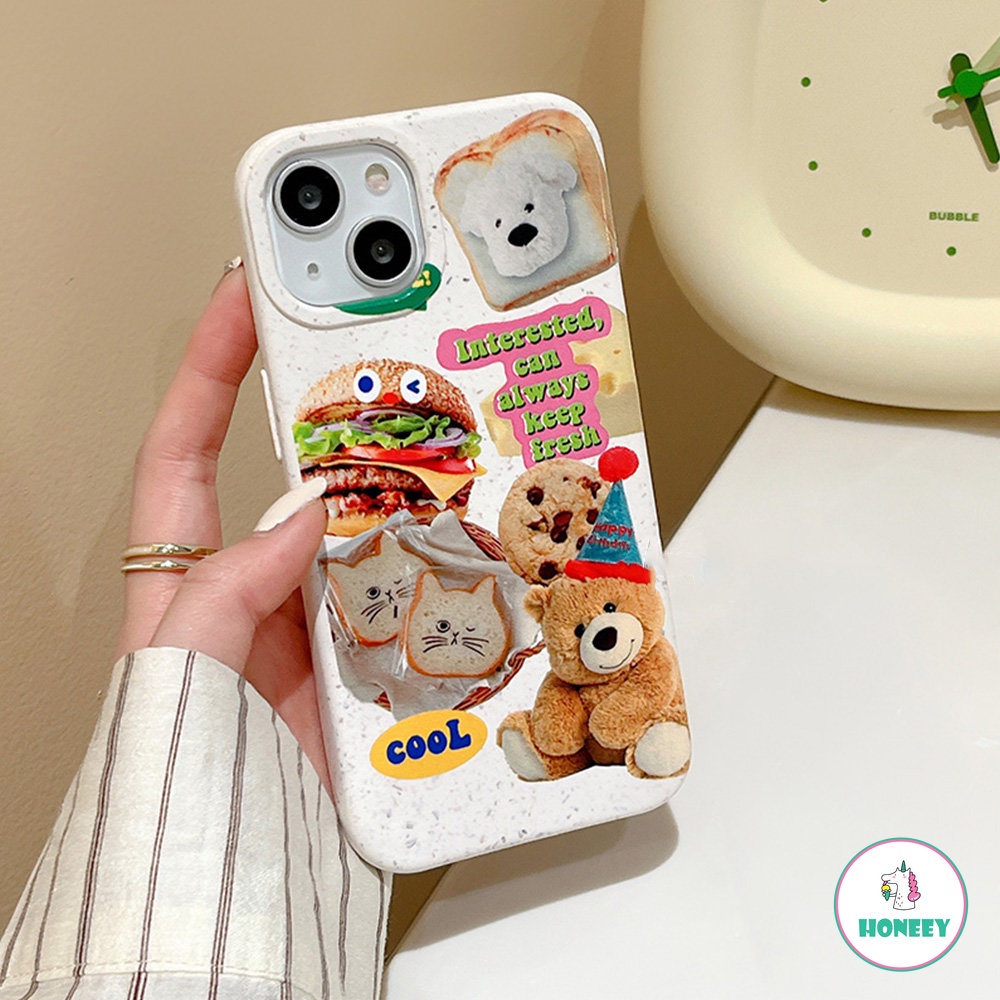 IPHONE Korea Ins Kartun Hamburger Roti Beruang Untuk Apple14 Phone Case Untuk Iphone11 12 13 Pro Max Silikon Anti-Drop Ponsel Penutup Belakang