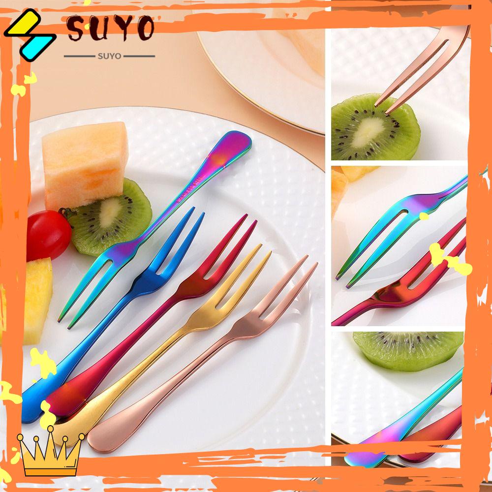 Suyo 2Pcs Peralatan Makan Beberapa Penggunaan Mini Garpu Siput Garpu Dua-Tius Stainless Steel