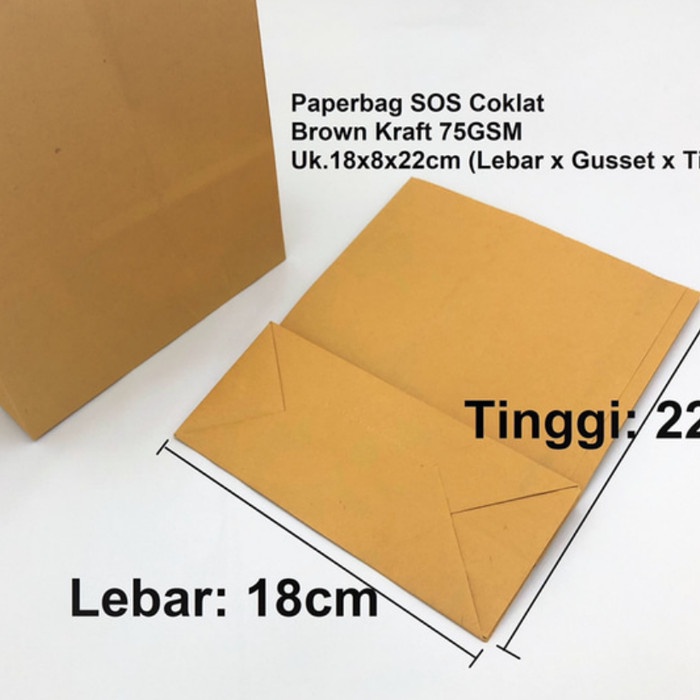 

⭐BISA COD⭐ Paper Bag SOS Kantong Kertas Coklat (M) 18x8x22 cm isi 100 pcs