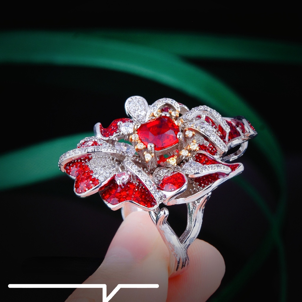 Goldkingdom Aksesoris Perhiasan Fashion Ready Stock Liontin Dengan Dua Desain Eropa Dan Amerika Industri Berat Imitasi Merpati Darah Permata Merah Cincin Warna-Warni Kalung.