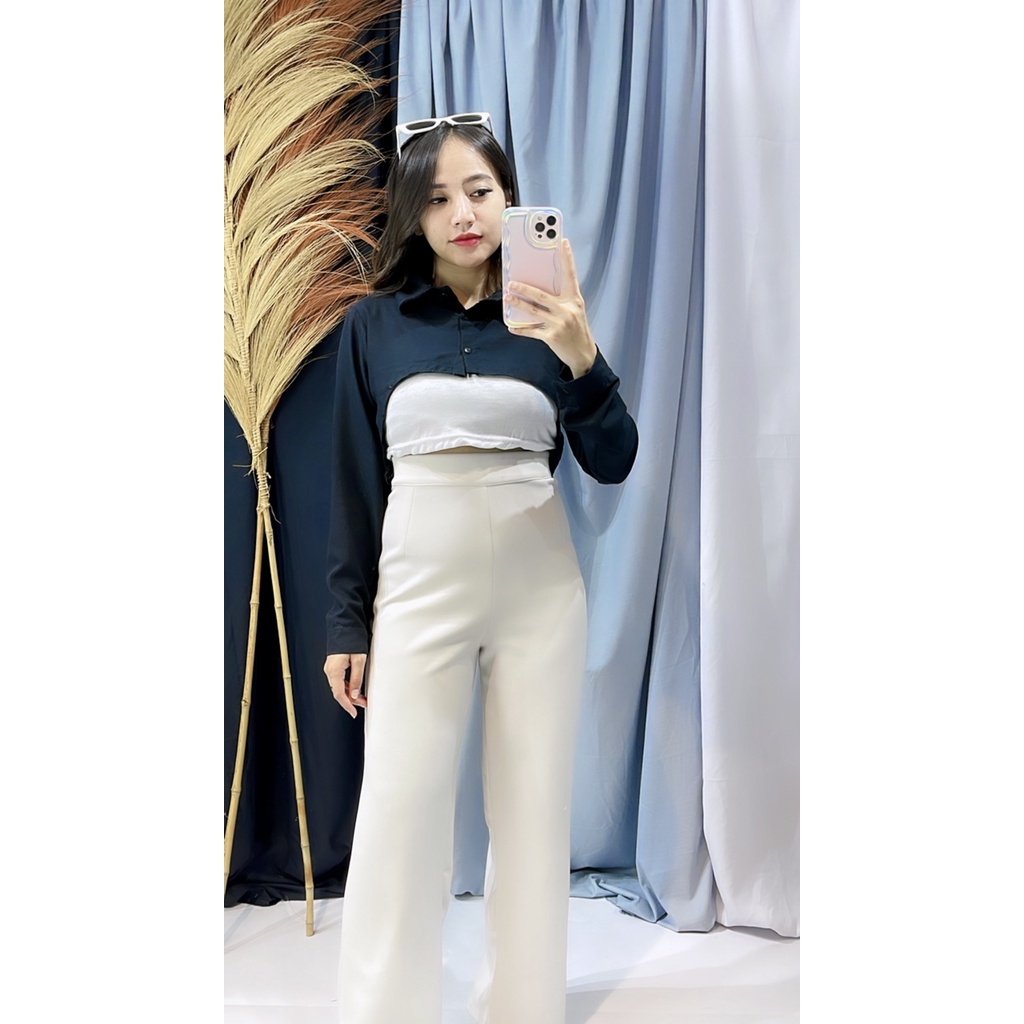 BEFAST - ZRX OOTD WANITA KEMEJA LAZE / KENDAL BOLERO LONG SHIRT TWISTCONE / Kemeja Crop Model Terbaru / Atasan Wanita Lengan Panjang / Hem Crop Penutup Dada Trendy / Pakaian Kekinian Remaja ABG / OOTD Ala Style Wanita Korean / Outfit Wanita Modis Hangout