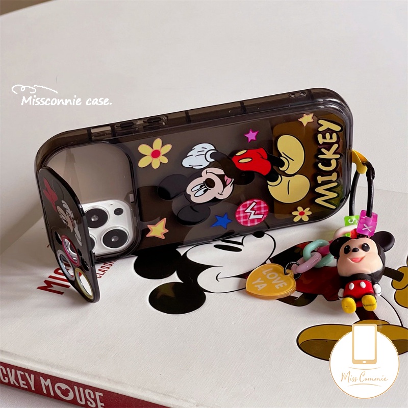 IPHONE Casing Ponsel Cermin Make Up Flip Kreatif Yang Indah Kompatibel Untuk Iphone11 12 13 14 Pro Max7 8 14 Plus XR X XS MAX SE Kartun Lucu Mickey Silicon Shockproof Soft TPU Black Case