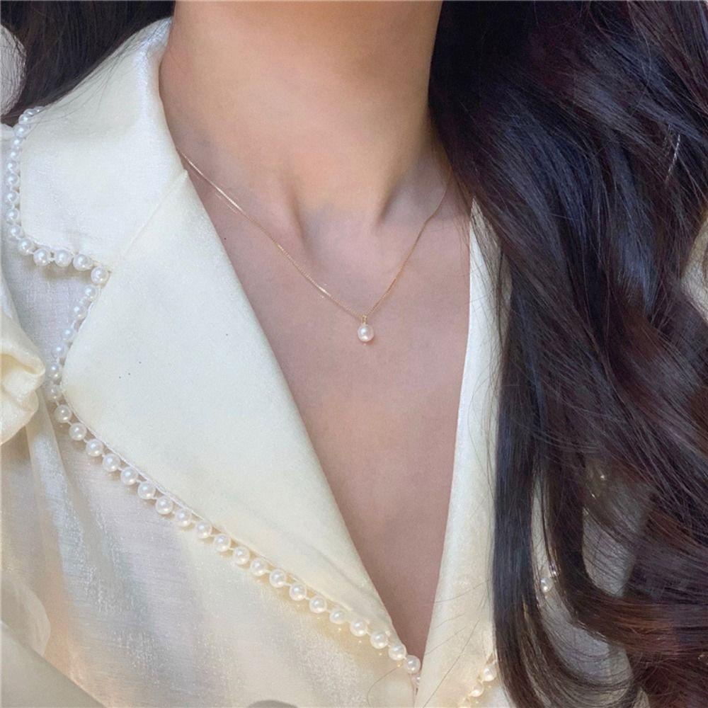 Mxbeauty Kalung Mutiara Menawan Liontin Mutiara Sederhana Temperamen Elegan Untuk Wanita Kalung Gaya Korea