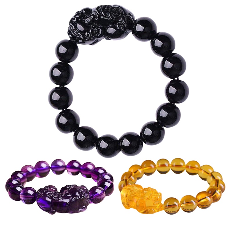 Pixiu Gelang Obsidian Hitam Untuk Pria Wanita Gaya Beruntung Jimat Hadiah Batu Giok Pi Xiu Fashion Perhiasan Pasangan