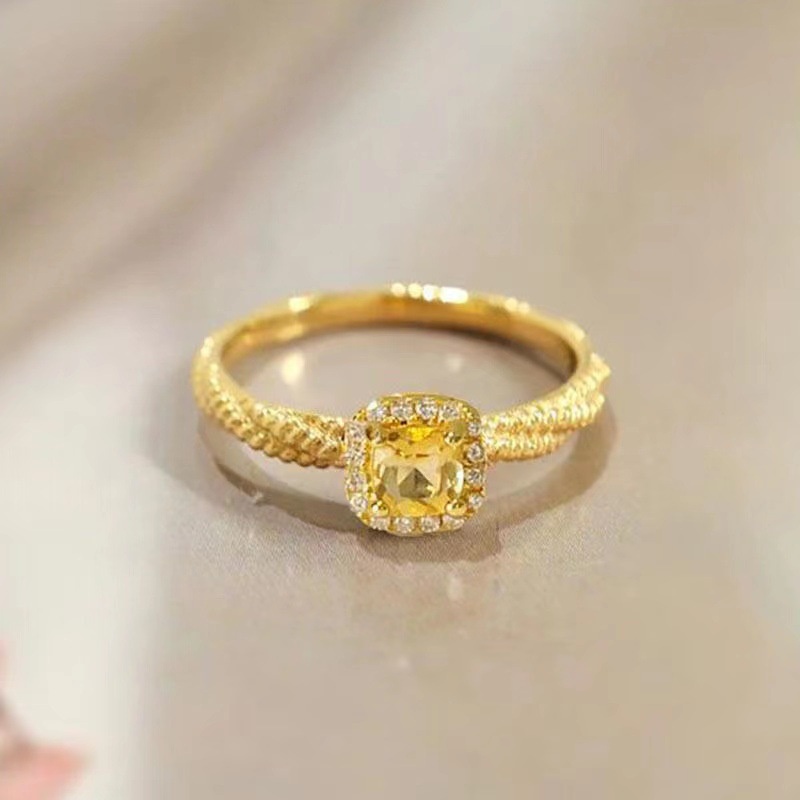 Super Explosive Super Shiny Yellow Diamond Ring Can Be Sweet and Extravagant Four-claw Vine-shaped Sugar Cube Sparkling Diamond Ring Candy Jewelry