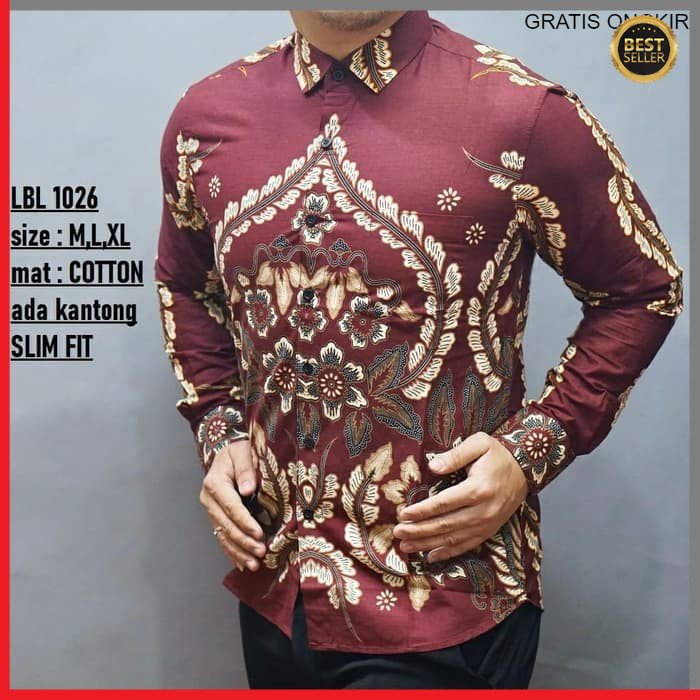 KEMEJA PRIA BATIK LENGAN PANJANG HEM BAHAN KATUN HALUS 40S LBL 1026 BAJU MODERN MEWAH SLIMFIT SLIM FIT BY  JAKARTA