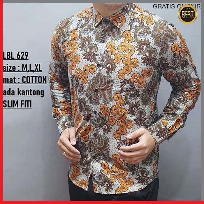 KEMEJA PRIA BATIK LENGAN PANJANG HEM BAHAN KATUN HALUS 40S LBL 629 BAJU MODERN MEWAH SLIMFIT SLIM FIT BY  JAKARTA