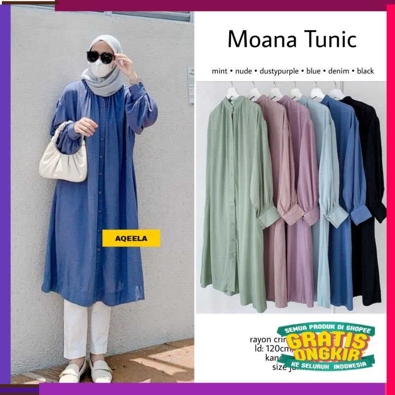 RAMADHAN SALE IDUL FITRI moana tunik ori aqeela rayon crinkle ld120 busui jumbo bigsize