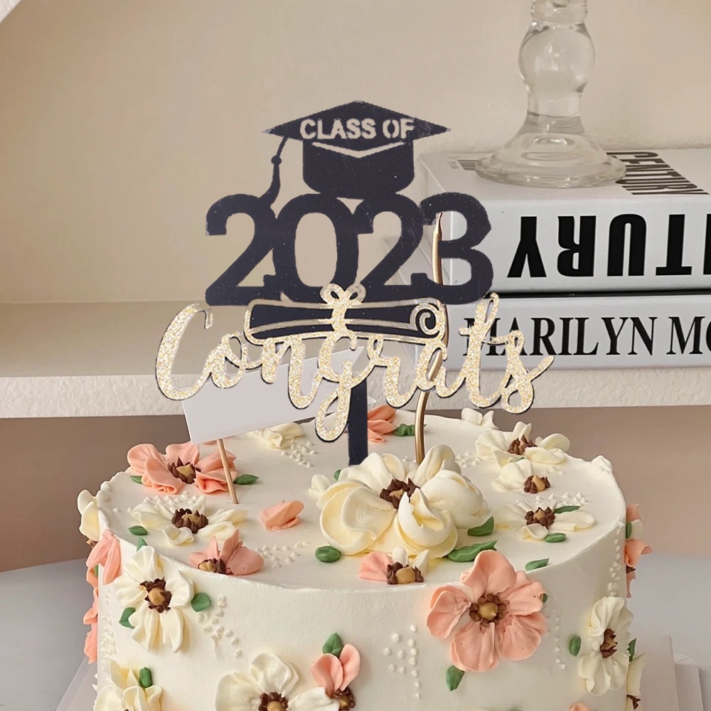 [Harga Grosir] 1pc Wisuda Congrats Acrylic Cake Toppers Congrats Kelas2023 Glitter Merah Hitam Kartu Sisipan Kue Perlengkapan Pesta Wisuda Baking Aksesoris