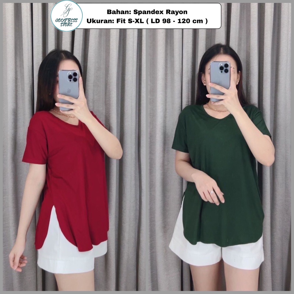 Kaos Vneck Polos Slit Wanita