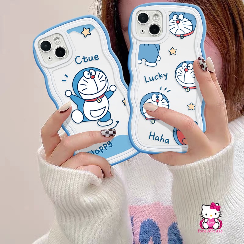 IPHONE Casing Kartun Doraemon Tepi Bergelombang Kompatibel Untuk Iphone13 12 11 14 Pro Max 7Plus 6 8 6s 7 Plus XS XR X Max14 Plus SE 2020 Pasangan Yang Indah Casing Ponsel Lucu Tpu Lembut