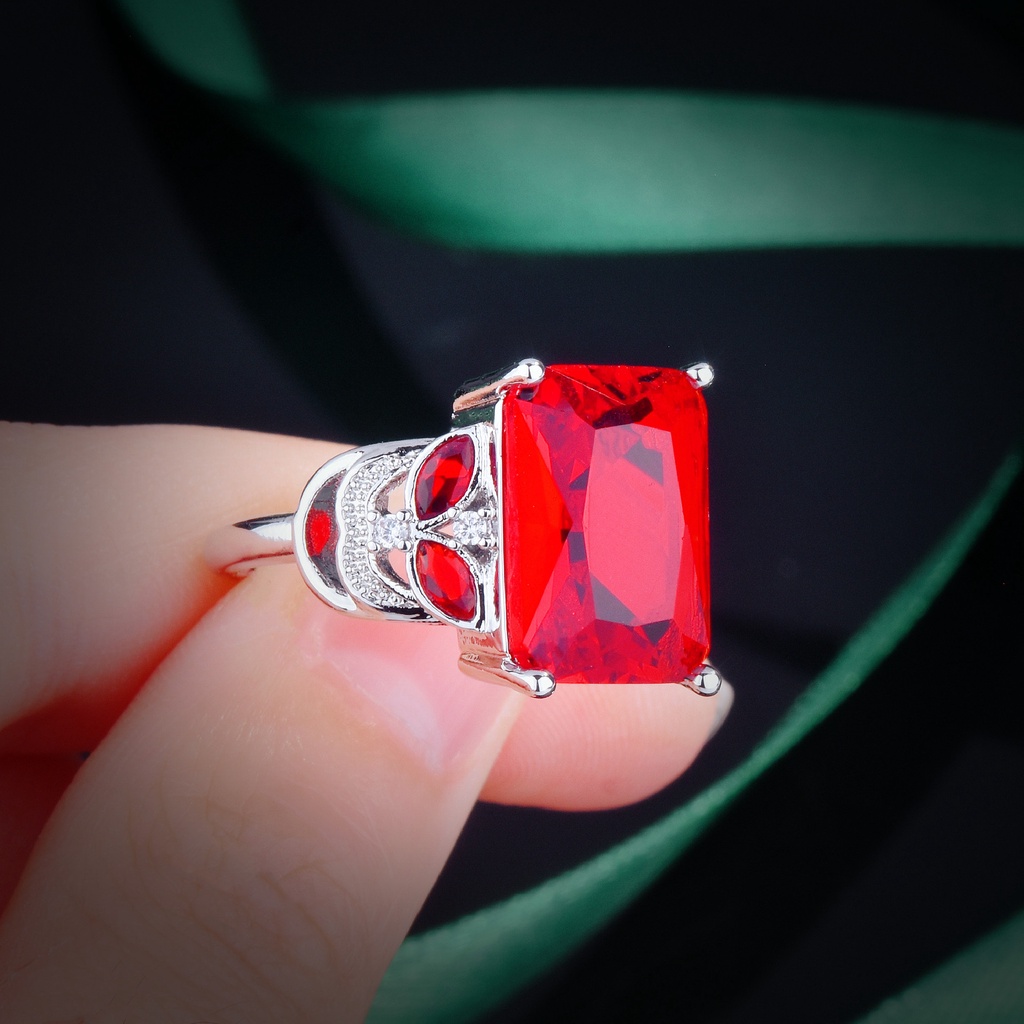 Goldkingdom Aksesoris Perhiasan Fashion Ready Stock Siaran Produk Kesejahteraan Drainase Warna Harta Karun Ruby Berlian Merah Cincin Wanita