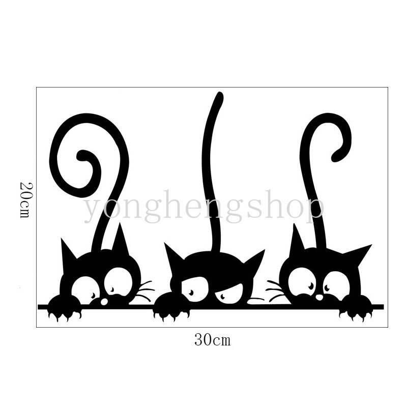 Lucu Tiga Lucu Kucing Hitam Stiker Dinding DIY Dekorasi Kamar Kepribadian Fashion Wall Decals