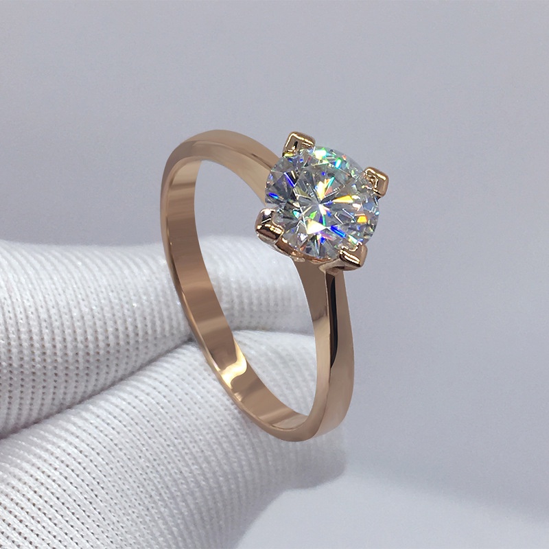 Goldkingdom Fashion Perhiasan Aksesoris Ready Stock Klasik Desain Delapan Hati Delapan Panah Berlian Berlapis Platinum Diagonal Empat Cakar Terbuka Cincin Mosan Berlian Wanita Cincin