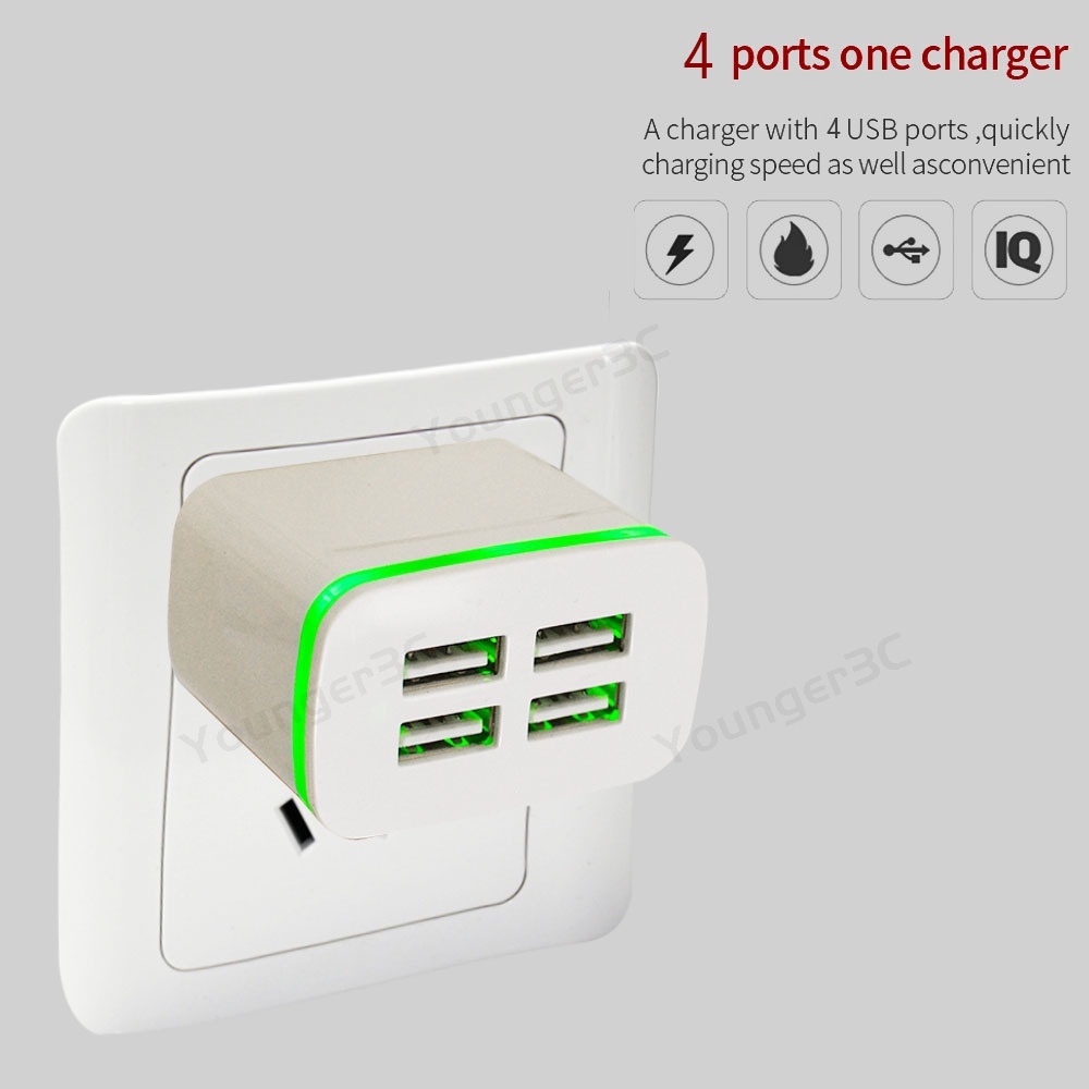 4usb Port Charger Lampu Led 5V 20W Eu Fast Charger Adapter IC Cerdas Multi-Usb Interface Charger Perjalanan