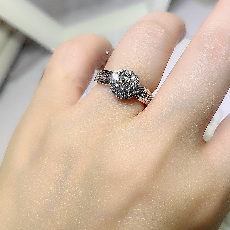 Goldkingdom Fashion Perhiasan Aksesoris Ready Stock Baru Romawi Simulasi Digital Mosan Cincin Berlian Perempuan Selebriti Online Live Ins Group Zirkon Live Ring.