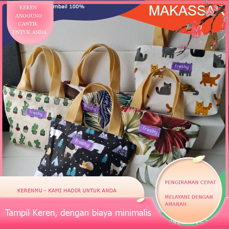 Tas Kosmetik Pouch Kerenmu Kanvas Twill Tempat Kosmetik Motif Beragam TWILL