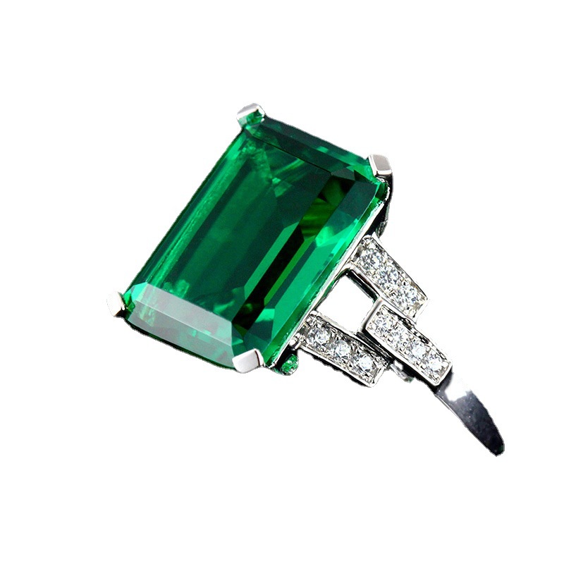 Goldkingdom Aksesoris Perhiasan Fashion Ready Stock Zamrud Cincin Perak Berlapis Warna Pokla Square Color Gemstone Tourmaline Ring Cincin Untuk Wanita