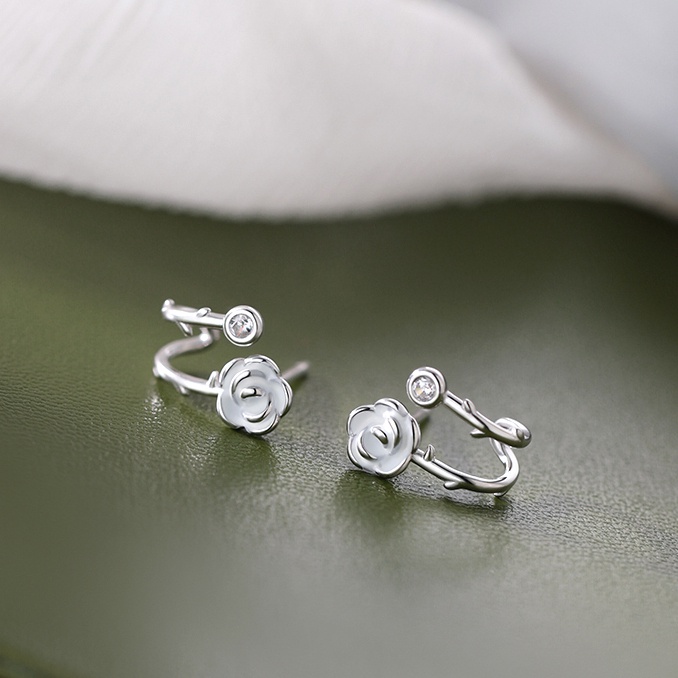 925 Perak Camellia Stud Earrings Wanita Kadar Tinggi Anting Bunga Fashion Fashion Perhiasan Telinga Pribadi