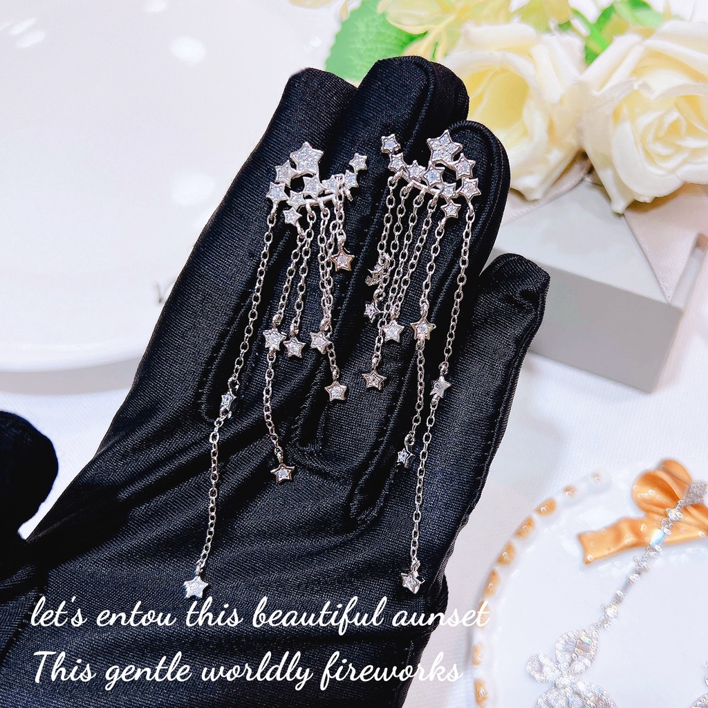 Goldkingdom Aksesoris Perhiasan Fashion Ready Stock Niche Desain Midnight Starry Sky Anting Rumbai Mengapung Mempercantik Bentuk Wajah Cahaya Mewah Ear Studs Anting Panjang Perempuan