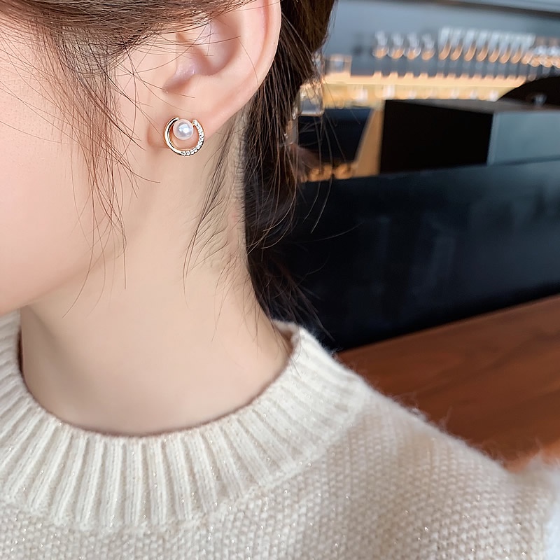 YEEZII Anting Tusuk Mutiara Zircon Mewah Earing Emas Untuk Perhiasan Aksesoris Fashion Wanita