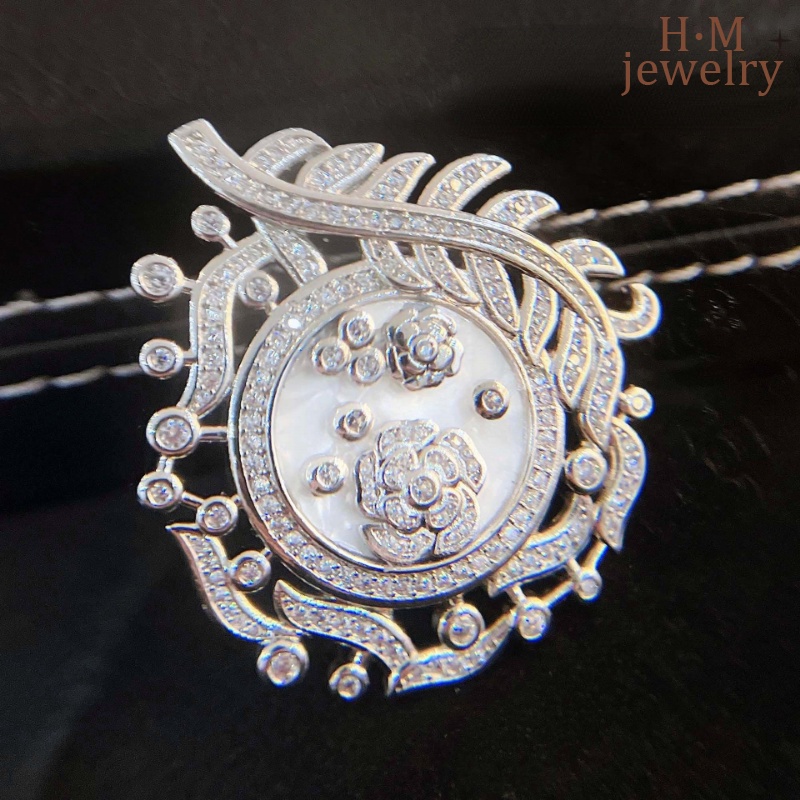 S925 Perak Bunga Cluster Putih Fritillary Pergelangan Tangan Tali Gelang Camelia Liontin Gelang Dual-Wear