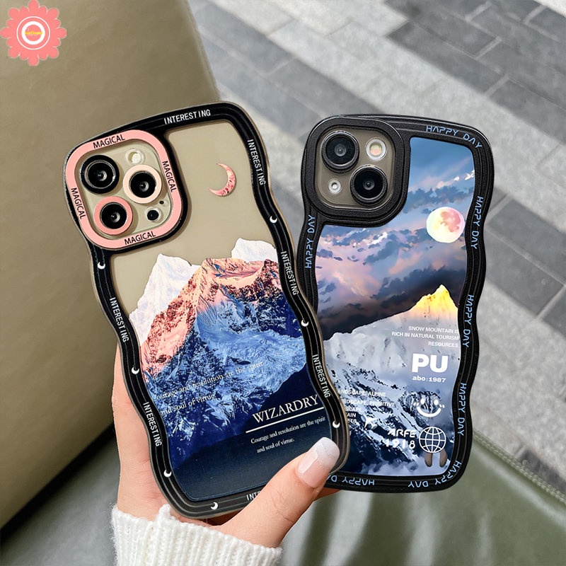 IPHONE Casing Ponsel Kompatibel Untuk Iphone11 12 13 14 Pro Max XR X XS Max7 14 6 6s 8plus SE 2020 Fantasi Matahari Salju Gunung Bergelombang Tepi Lembut Tpu Cover