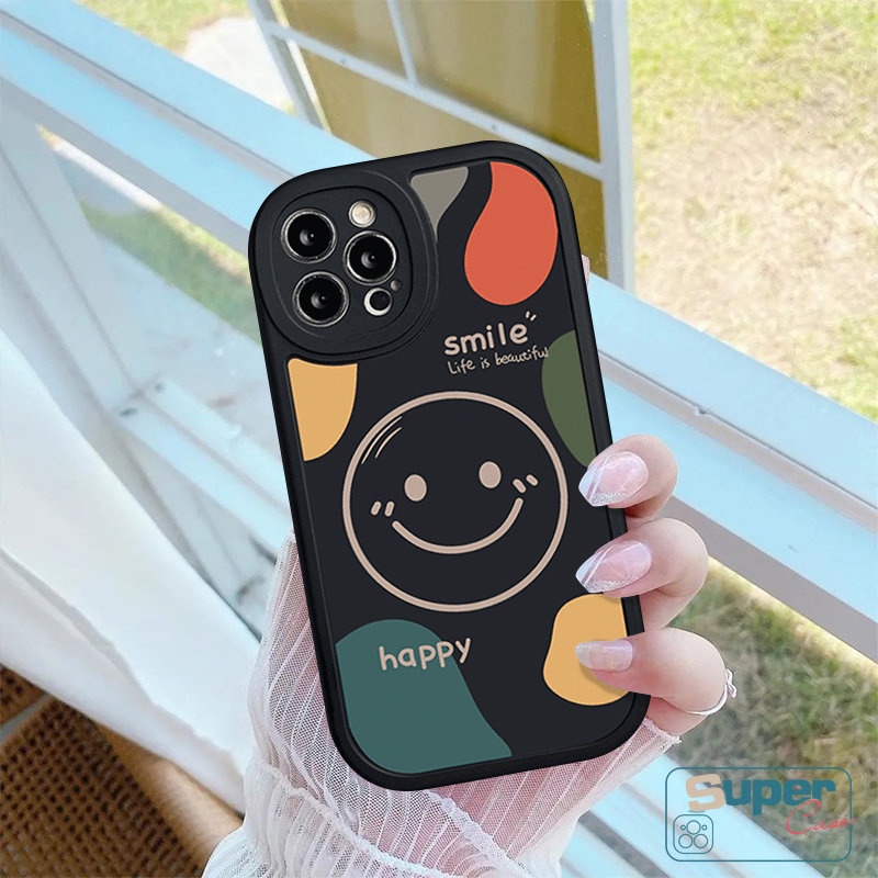 IPHONE Casing Ponsel Kartun Lucu Kompatibel Untuk Iphone7 8 plus Xr11 6s 6 11 14 12 13 Pro Max XS Max X SE 2020 Simple INS Pasangan Korea Happly Smile Lembut Tpu Penutup Belakang