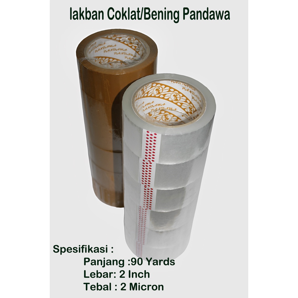 Lakban Bening/Coklat 1Slop(6roll) 2 Inch 45mmx90Yards Merk PANDAWA Pride Ekonomis -HRCB