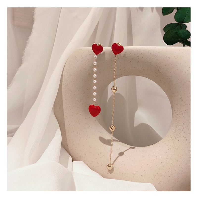 Korea Cinta Rumbai Anting Perempuan drop Minyak Cinta Anting Mutiara Rekreasi Cinta Asimetris s925 Perhiasan Hadiah