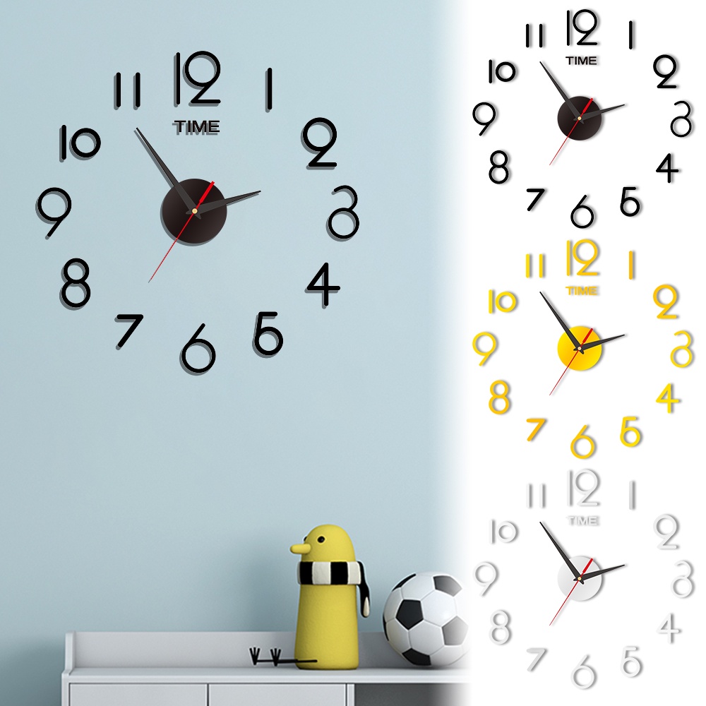 Fashion Desain Modern Jam Dinding Besar Kreatif Untuk Dekorasi Dinding Rumah Kantor Cermin Akrilik Wall Clock Stickers Mute Quartz Jarum Gantung Watch Wall Clock 3D DIY