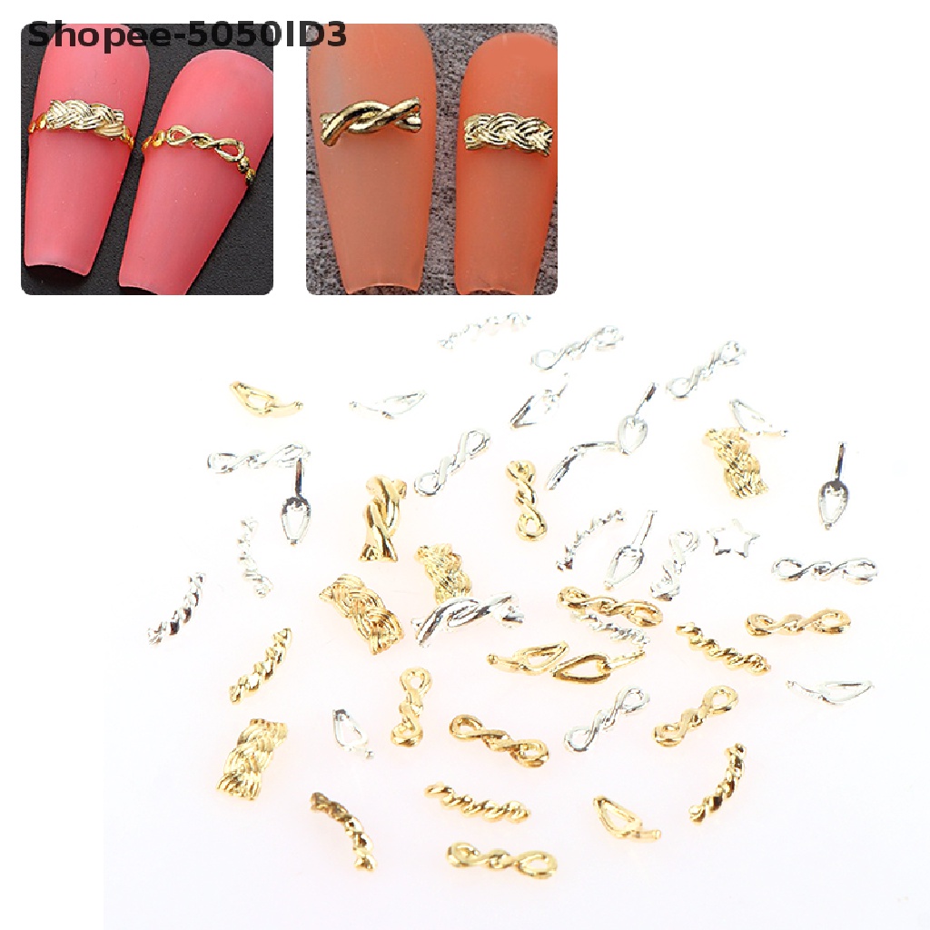 [HOT] 10/20pcs Rantai Logam Emas Perak Jepang Korea Nail Art Dekorasi DIY Alat Kuku [ID]