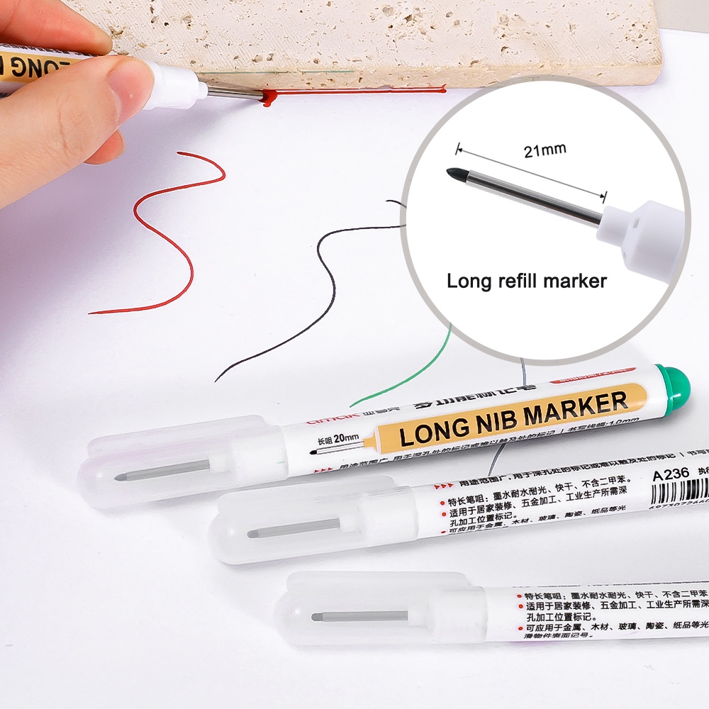 [Harga Grosir] Penanda Kepala Panjang 20mm Tulisan Carpenter Pensil Multifungsi Water-proof Quick Dry Deep Hole Marker Pen