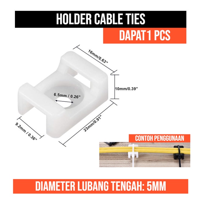 Holder Kabel Ties 22x16mm Nylon Mount Pengikat Cable Tie Clip 5mm